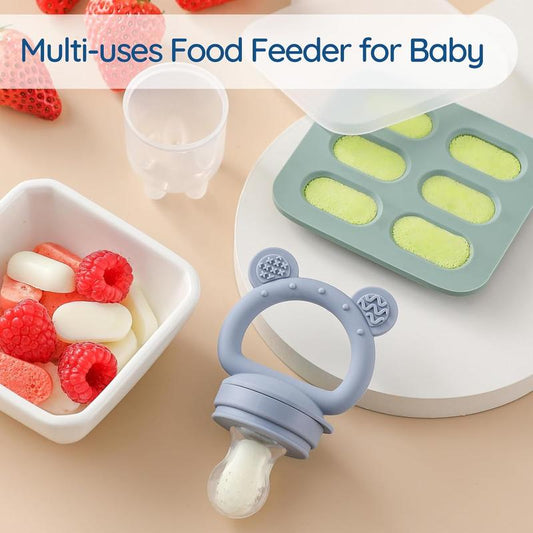 2 Pack Silicone Baby Fruit Feeder with Mini Freezer Tray